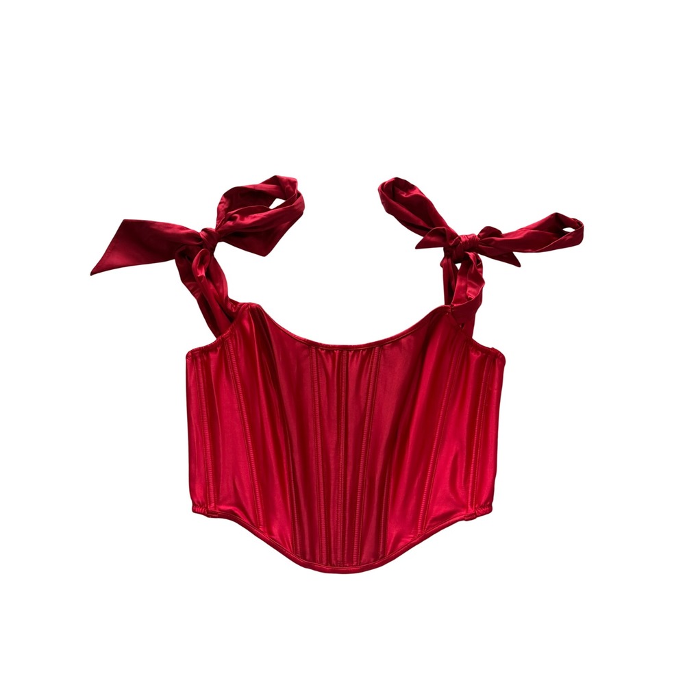 Victorias Secret Dream Angels Red Satin Corset Top Tie Straps NWT Medium